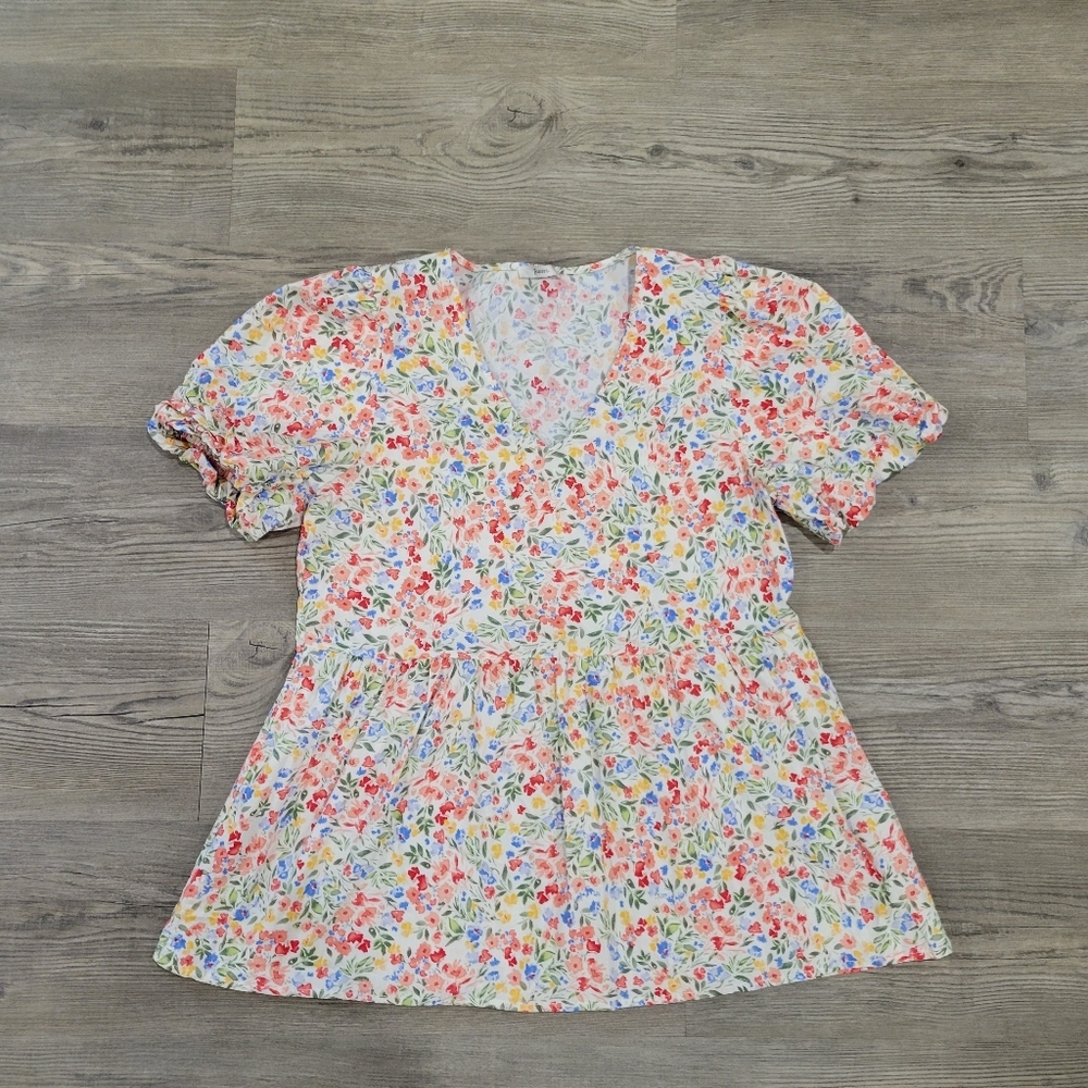 JODIFL Women Floral Bubble Sleeve Drop Waist Blouse Size Medium